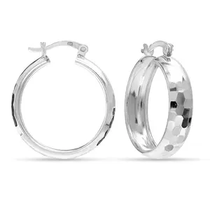 LeCalla 925 Sterling Silver Chunky Hoop Earrings for Women | BIS Hallmarked Medium Classic Round Diamond-Cut Earring Hoops | Women's Click-Top Earrings 28MM