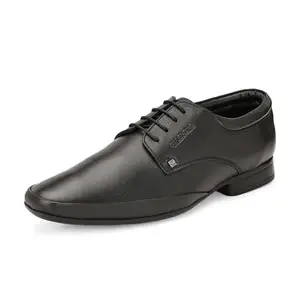 VALENTINO Men's Premium Leather Black Lace-Up Formal Derby Shoes | (Stanley-70-Black-9)