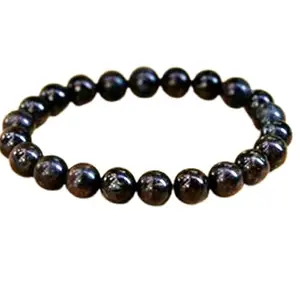 RRJEWELZ Natural Astrophyllite 8mm Round Shape Smooth Cut Beads 6.5 Inch Stretchable Bracelet For Men & Women. Unisex Bracelet For Healing, Meditation, Prosperity, Gift & Luck|STBR_RR_10064_6.5