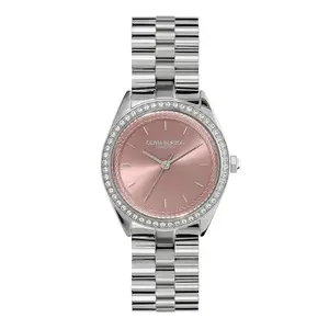 Olivia Burton Bejewelled Qtz Basic Mellow Rose Round Dial Women's Watch|Stainless Steel Material|Silver Color Band - 24000134
