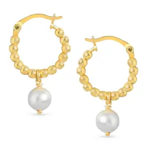 ZAVYA 925 Sterling Silver Pearl Bali Gold Plated Hoop Earrings|Gift for Women & Girls|With Authenticity Certificate & 925 Stamp|Mother's Day special
