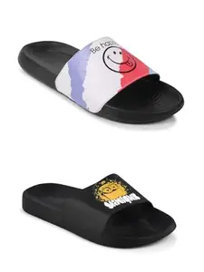 Shoe Mate Combo Men's Sliders Pack of 2 Black, Red Flip Flop & Slippers