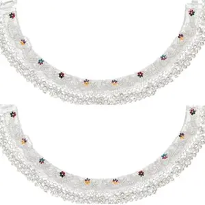 WomenSky Women and Girls Silver Plated White Metal Payal Anklets Indian Traditional Ethnic Fashion Foot Jewellery Artificial Alloy Anklet