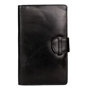 LOUIS STITCH Unisex Obsidian Black Italian Leather Passport Cheque Book Holder Travel Wallet Credit Card Organizer for Men and Women |Prague_PHJB|