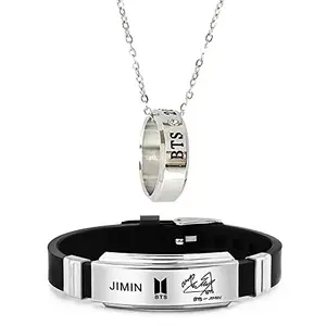 University Trendz Chain Pendant with Silicon Jimin Bracelet (Set of 2)