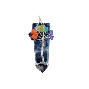 Enchanting Krystals Lapis Lazuli pendant with chakra crystal tree of life charm,