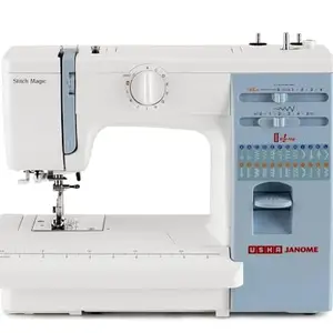 Usha Janome Stitch Magic Automatic Zig-Zag Electric Sewing Machine || 23 Built-In-Stitches || 57 Stitch Function(White And Blue) with complementary Sewing Lessons in Nine language