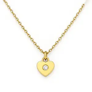 Lukaya Fashion Dainty Heart Pendant Necklace with Crystal, Gold-Tone Chain, Small Heart Charm