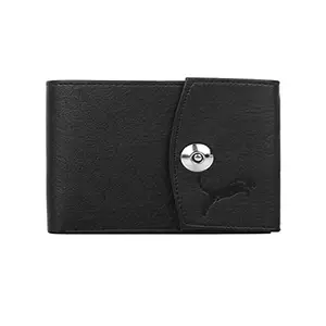 WILD EDGE Mens Bi-fold Leather Wallet | Artificial Leather Wallet for Men | Button-Closure Leather Wallet for Men (Black)