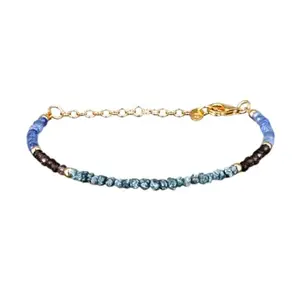 LKBEADS Natural Round Shape Smooth Cut Beads Stretchable Bracelet for Men & Women Blue Diamond & Kyanite Nugget Mix Multicolor 7 Inch Adjustable Bracelet