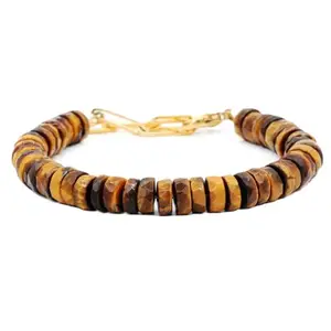 Gems_Hub Gold Plated Bracelet with Brown Faceted Tigers Eye Beads – Rondelle 8mm – For Men & Women|FIZA_LINK_06407