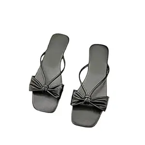 Women's Flat Sandals with Bow Knot Detail,Open Toe Slip-On Style