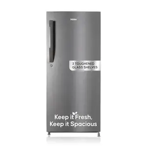 Haier 190L 5 Star Direct Cool Single Door Refrigerator | 3 Toughened Glass Shelves | Fast Ice Making in Just 60 minutes | Large Veg Box| Easy Clean Back (HED-205DS-P, Dazzle Steel)