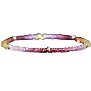 LKBEADS Ruby & Ombre Sapphire bracelet with Gold clasp - 2.5mm Rondelle beads- Faceted Cut -7 Inch Bracelet– Healing, Fashion, Gift, Spiritual, Yoga|LK_STACK_08565