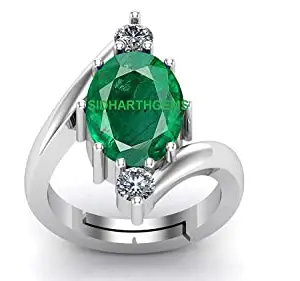 Jemskart 7.00 Carat Certified Natural Zambian Emerald Panna Silver plated rectangle panchdhatu Adjustable Ring for Women's and Men's