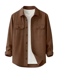 Afflatus Men’s Premium Casual Shirt with Flap Pockets | Slim Fit Stylish Cotton Blend Casual Wear Full Sleeve Shirt