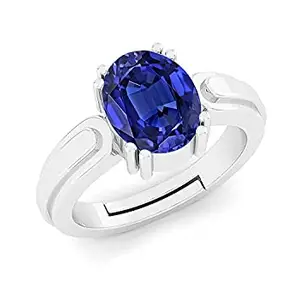 SIDHARTH GEMS SIDHARTH GEMS Unheated Untreatet 3.00 Ratti 2.00 Carat AAA+ Quality Natural Blue Sapphire Neelam Silver Plated Adjustable Gemstone Ring for Women's and Men's {Lab - Certified}