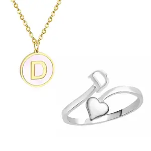 Generic Kerry Jewel Alphabet "D" Enamel Charm Pendant with Ajustable Ring Set for Women an Girls