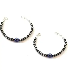 White Metal Silver GlossyPurple Beads Blue Evil Eye Chain Bracelet for women| girls | Pack of 1| Lucky Charms | Nazarbattu (1)