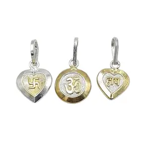 Sahiba Gems Exquisite 925 Sterling Silver with Gold-Plated Om/Swastik/Hey Nazar Locket for Babies - Symbolic Spiritual Protection Divine Pendant | Ideal for Blessing Your Little One