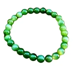RRJEWELZ Natural Green Jadeite Round Shape Smooth Cut 6mm Beads 7.5 inch Stretchable Bracelet for Healing, Meditation, Prosperity, Good Luck | STBR_03882
