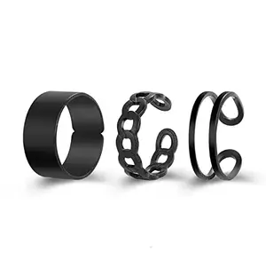 Jewels Galaxy Jewellery For Women Black Silver Plated Contemporary Stackable Rings Set of 3 (JG-PC-RNGJ-954)