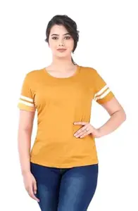 THE ELEGANT FASHION Women's 100% Cotton Plain Regular Fit Round Neck Half Sleeve Tshirt (XL, Yellow)
