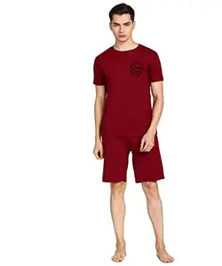 Young Trendz Men Tshirts & Shorts Set (Maroon) Printed (L)
