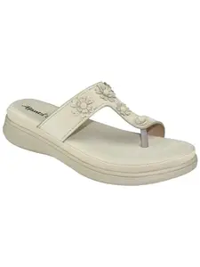 AJANTA Women Cream Flat Sandal EL2001