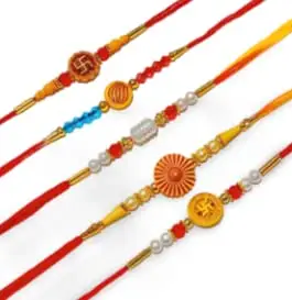 Royal Fashion Trend Rakhi for brother Elegant Gold Plated Rakhi with Roli Chawal combo and Raksha Bandhan Best wishes Greeting Card For Men,Multicolour,Free size(154)