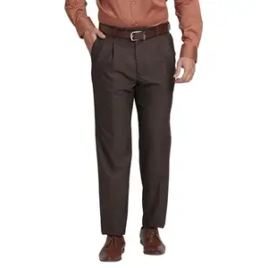 Park Avenue Men's Structure Pattern Comfort Fit Poly Viscose Blend Double Pleat Formal Trouser (Size: 38)-PMTR07307-O7 Dark Brown