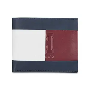 Tommy Hilfiger Eliseo Leather Global Coin Wallet for Men - Blue & White & Red, 4 Card Slots
