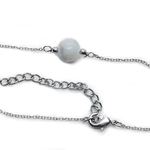 White Sun Glass StoneRoundShape Gemstone Chain Bracelet Natural Pyrite Stone For Woman (Siler Chain)