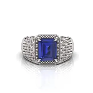 RRVGEM 11.00 Ratti Blue Sapphire Neelam Gemstone Silver Plated Ring Adjustable Ring Size 16-22 for Men and Women