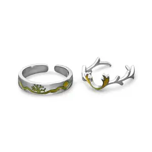 March by FableStreet 925 Sterling Silver Yellow Enamel Deer Couple Rings| Gift for Women & Girls | Certificate of Authenticity and 925 Stamp