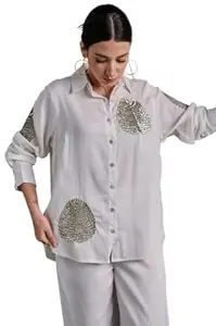 SHOPSTICK Women's Cotton Tunic & Straight Office Wear Collar-Neck Full Sleeves Suit Trouser and Top Set for Women Western Cord Set