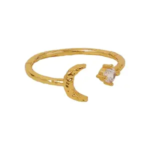 Accessorize London Women 14k Real Gold Plated Adjustable Diamante Moon Ring