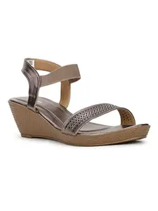 Bata Women's Wedge Heel Sandal - Gunmetal (7 UK) (6612313)