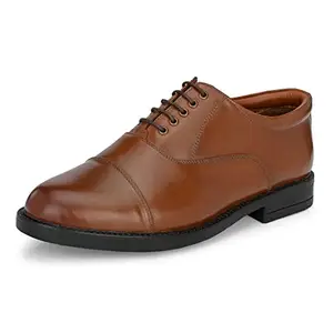 Auserio Men's Oxford Cap Toe Full Grain Leather Derby Lace Up Formal Shoes | Anti Skid Sole & Waxed Laces | Memory Foam Padded Insole | Shoes for Office & Parties | Tan 6 UK (SSE 242)
