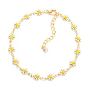 VAMA Golden Adjustable White Daisy Flower Ankle Bracelets Toes Foot Jewelry Leg Payal Anklets Charm Chains for Girls Women