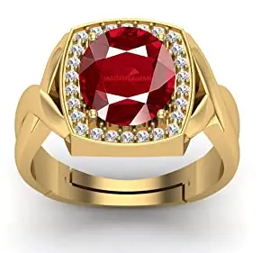 JAGDAMBA GEMS Natural Certified Unheated Untreatet 7.00 Ratti A+ Quality Natural Burma Ruby Manik Gemstone Gold Plated Ring for Women's and Men's (Lab Certified)