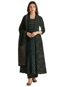 ANNI Designer Women's Viscose Printed A-Line Kurta Set with Pant and Dupatta | Ethnic Wear Dress | V-Neck | 3/4 Sleeve Indian Traditional Outfit for Women
