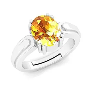 AKSHITA GEMS 7.00 Ratti 6.00 Carat Unheated Untreatet A+ Quality Natural Yellow Sapphire Pukhraj Gemstone Silver Plated Ring for Women's and Men's (Lab Certified)