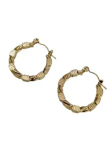 Textured Gold Hoop Earrings, Twisted Ribbed Design, Classic Round
