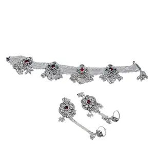 Girls/Women's imitation Silver oxidise jwellery & Stylish Payal (red color) with bichiya setpag pana (toe ring).Payal For Bride Jewellery For women and girls.