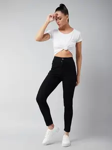 Dolce Crudo Women's Skinny Fit High Rise Regular Length Stretchable Denim Jeans (DOAW23DEN98-52-62-30, Black, 30)