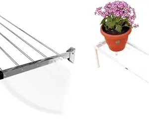 CONCEPT & SOLUTIONS 5 Pipes x 5 Feet -Foldable Wall Mounted Cloth Dryer/Clothes Stand (6 Pipes, 2 feet) and Metal Plant/Pot Stand for Garden | Planter Stand for Indoor & Outdoor (Black - Pack of 4) Combo Pack|CS-502