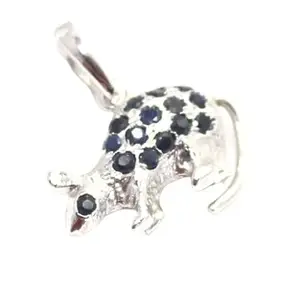 PH Artistic Charm Mouse Pendant 925 Sterling Silver Natural Blue Sapphire Gem Stone Men Women Unisex Handmade Gift G143