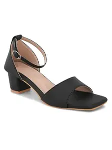 Creattoes Women’s Block Heel Sandals | Patent Finish | Party & Casual Wear | Adjustable Buckle | CR66