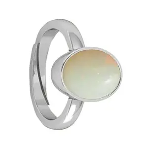 DAURAYA GEMS 12.25 Ratti Certified Natural AA++ Quality Panchdhatu White Fire Opal Loose Gemstone Plated Adjustable Ring for Men and Women